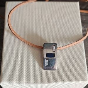 Silver and Tan Leather Pendant Necklace - Women Jewelry